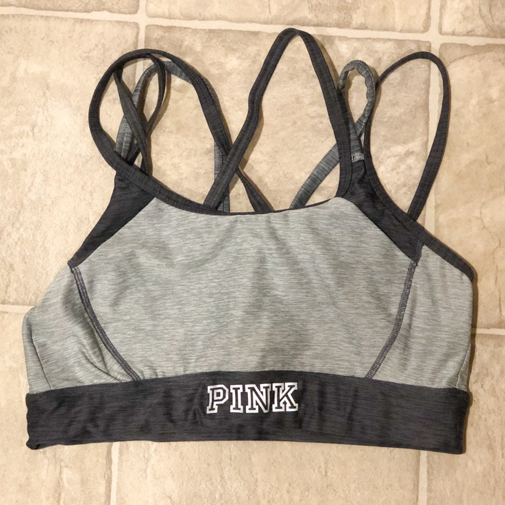 VS PINK Light Dark Gray Racer Back Sports Bra sz S - Picture 1 of 1